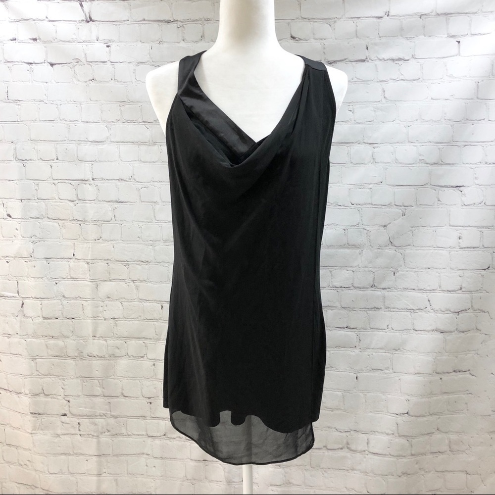 WHBM Black Sleeveless Woven Overlay Asymmetric Top V Neck Size Medium - Picture 3 of 9